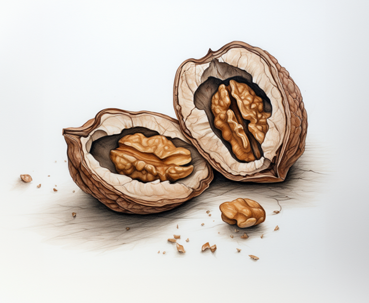 Value study of a walnut cracked open